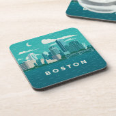 Massachusetts Night Cityscape | Boston City Bier Onderzetter (Linkerzijde)