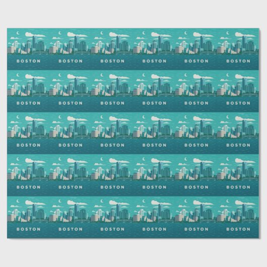 Massachusetts Night Cityscape | Boston City Cadeaupapier (Vlak)