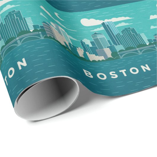 Massachusetts Night Cityscape | Boston City Cadeaupapier (Rol Hoek)