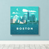 Massachusetts Night Cityscape | Boston City Canvas Afdruk (Insitu (Houten vloer))