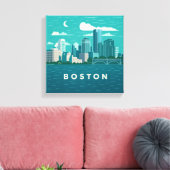 Massachusetts Night Cityscape | Boston City Canvas Afdruk (Insitu (Woonkamer))