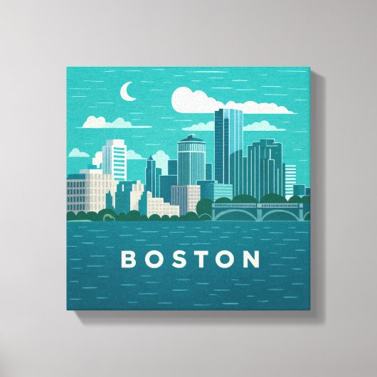 Massachusetts Night Cityscape | Boston City Canvas Afdruk (Voorkant)