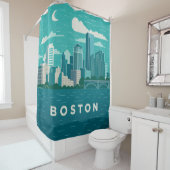 Massachusetts Night Cityscape | Boston City Douchegordijn (In situ)