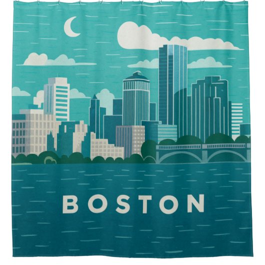 Massachusetts Night Cityscape | Boston City Douchegordijn (Voorkant)