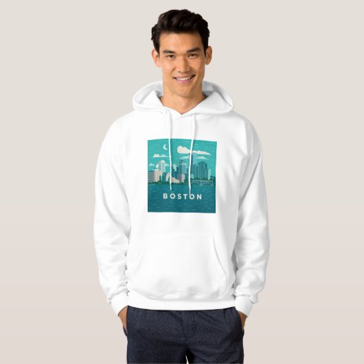 Massachusetts Night Cityscape | Boston City Hoodie (Voorkant volledig)