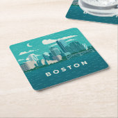 Massachusetts Night Cityscape | Boston City Kartonnen Onderzetters (Schuin)
