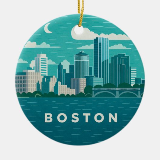 Massachusetts Night Cityscape | Boston City Keramisch Ornament (Voorkant)