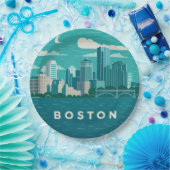 Massachusetts Night Cityscape | Boston City Papieren Bordje (Feest)