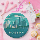 Massachusetts Night Cityscape | Boston City Papieren Bordje (Feest)