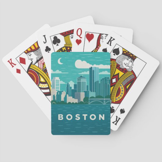 Massachusetts Night Cityscape | Boston City Pokerkaarten (Achterkant)