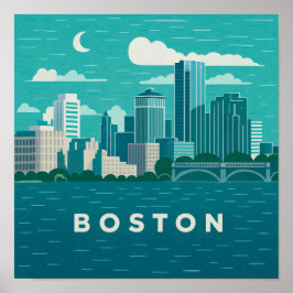 Massachusetts Night Cityscape | Boston City Poster