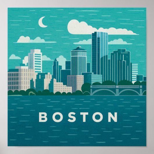 Massachusetts Night Cityscape | Boston City Poster (Voorkant)