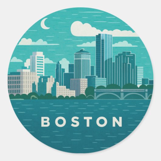 Massachusetts Night Cityscape | Boston City Ronde Sticker (Voorkant)
