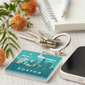 Massachusetts Night Cityscape | Boston City Sleutelhanger (Voorkant Rechts)