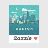 Massachusetts Night Cityscape | Boston City Sticker (Vel)