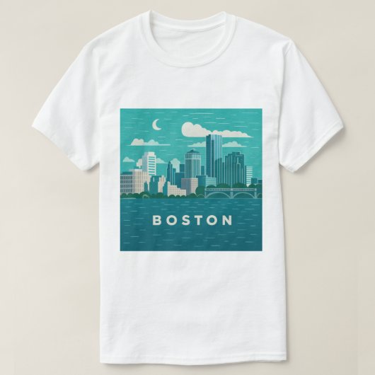 Massachusetts Night Cityscape | Boston City T-shirt (Design voorkant)