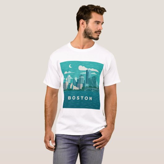 Massachusetts Night Cityscape | Boston City T-shirt (Voorkant volledig)