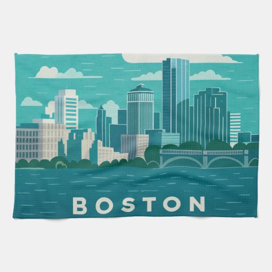 Massachusetts Night Cityscape | Boston City Theedoek (Horizontaal)