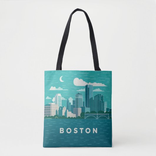 Massachusetts Night Cityscape | Boston City Tote Bag (Voorkant)