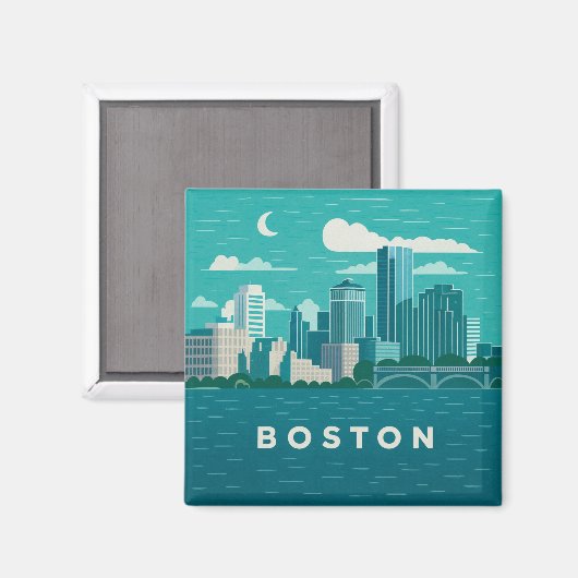 Massachusetts Night Cityscape | Boston Skyline Art Magneet (Voorkant / Achterkant)