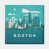 Massachusetts Night Cityscape | Boston Skyline Art Magneet (Voorkant)