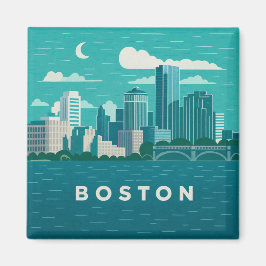 Massachusetts Night Cityscape | Boston Skyline Art Magneet