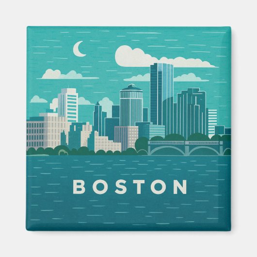 Massachusetts Night Cityscape | Boston Skyline Art Magneet (Voorkant)