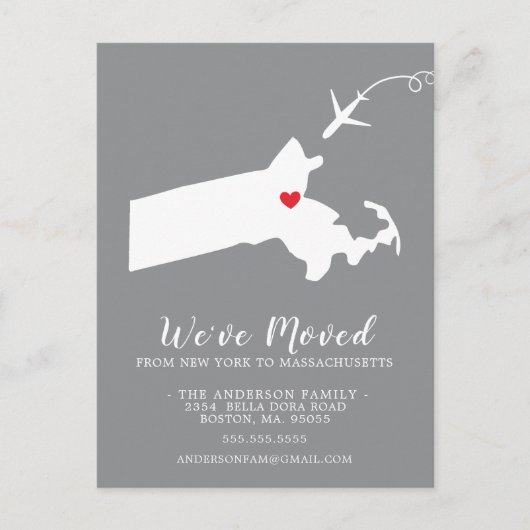 Massachusetts Post Card (Verplaatsende Aankondigin Briefkaart (Voorkant)