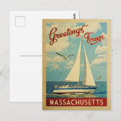 Massachusetts Postcard Sailboat Vintage Travel Briefkaart (Voorkant / Achterkant)