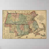Massachusetts Railroad Map (1879) Poster (Voorkant)