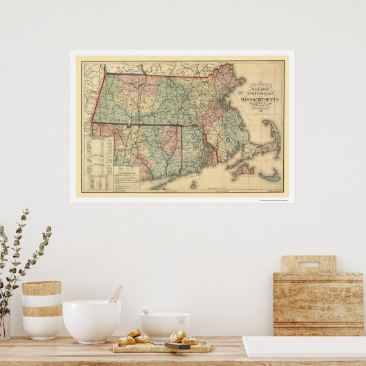 Massachusetts Railroad Map 1879 Poster (Keuken)