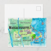 Massachusetts Reisplattegrond Briefkaart (Voorkant / Achterkant)