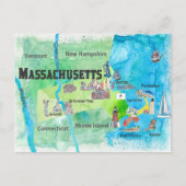 Massachusetts Reisplattegrond Briefkaart (Voorkant)