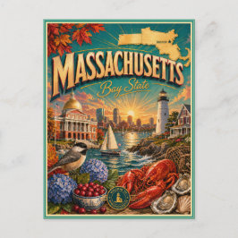 Massachusetts Retro Reis Souvenir Prentbriefkaart Briefkaart