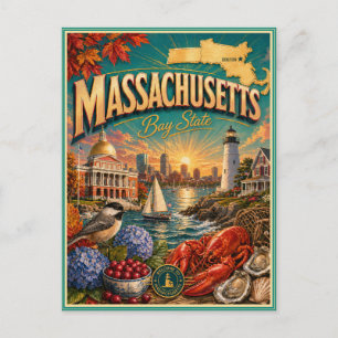 Massachusetts Retro Reis Souvenir Prentbriefkaart Briefkaart