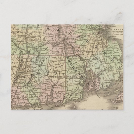 Massachusetts, Rhode Island en Connecticut Briefkaart (Voorkant)