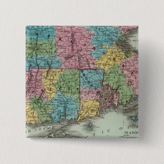 Massachusetts Rhode Island en Connecticut Vierkante Button 5,1 Cm (Voorkant)