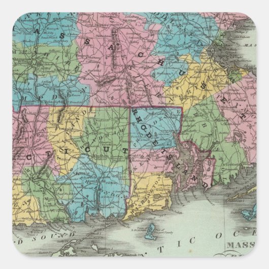 Massachusetts Rhode Island en Connecticut Vierkante Sticker (Voorkant)