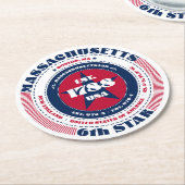 Massachusetts Rood Wit Blauw Typografie Ronde Kartonnen Onderzetter (Gebogen)