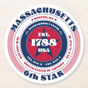 Massachusetts Rood Wit Blauw Typografie Ronde Kartonnen Onderzetter