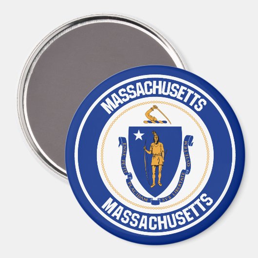 Massachusetts Round Emblem Magneet (Voorkant / Achterkant)