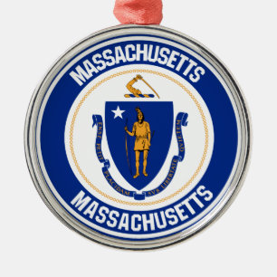 Massachusetts Round Emblem Metalen Ornament