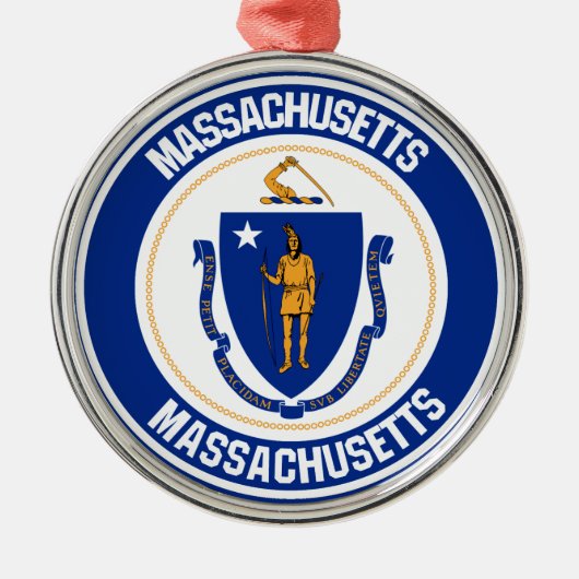 Massachusetts Round Emblem Metalen Ornament (Voorkant)