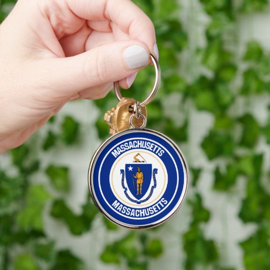 Massachusetts Round Emblem Sleutelhanger (Hand)