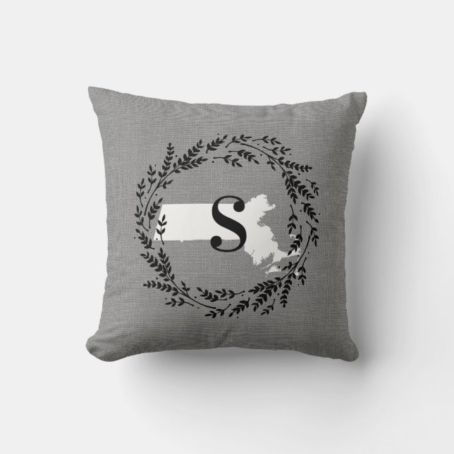 Massachusetts rustieke krans monogram Sierkussen (Voorkant)