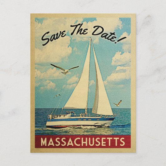 Massachusetts Save the Date Sailboat Nautical Aankondigingskaart (Voorkant)