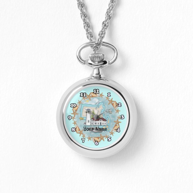 Massachusetts Schelpen Vuurtoren horloge (Voorkant)