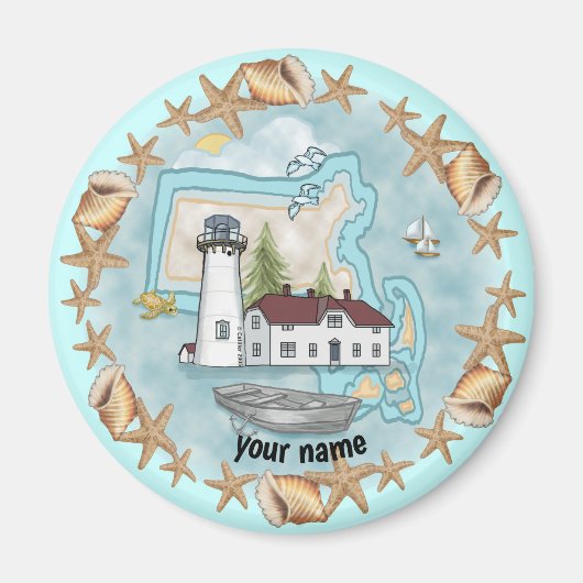 Massachusetts Schelpen Vuurtoren magneet (Voorkant)