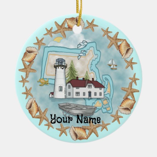 Massachusetts Schelpen Vuurtoren Ornament (Voorkant)