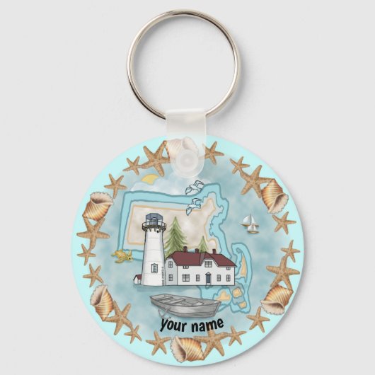 Massachusetts Schelpen Vuurtoren Sleutelhanger (Voorkant)